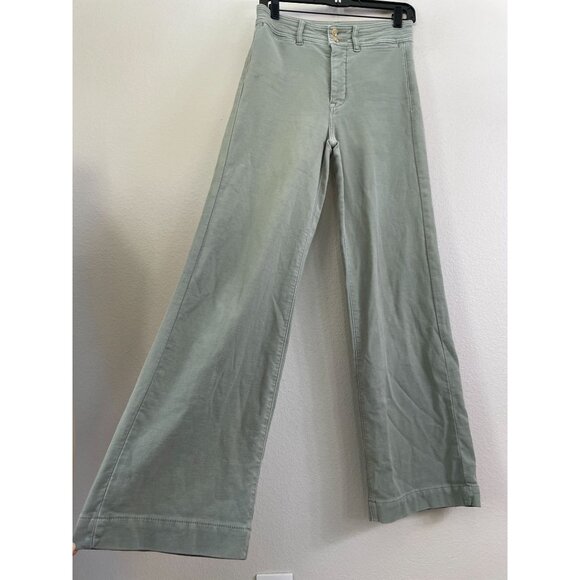 Faherty Pants Womens 26 Green Stretch Terry Harbor High Rise Wide Leg Stretch - Picture 2 of 8